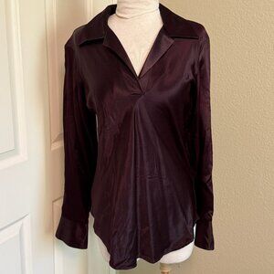 Express Maroon Satin Long Sleeve Blouse M